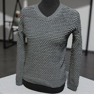 Vince Gray Textured Knit Sweater Thick Cashmere Blend Fitted Size L (Fits M)